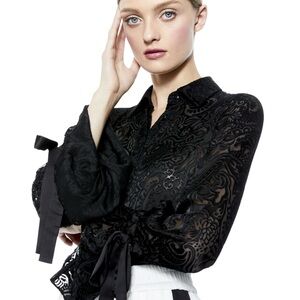 SOLD!! DO NOT BUY!! Alice + Olivia Willa Blouse XS Black Velvet Burnout Ruffle